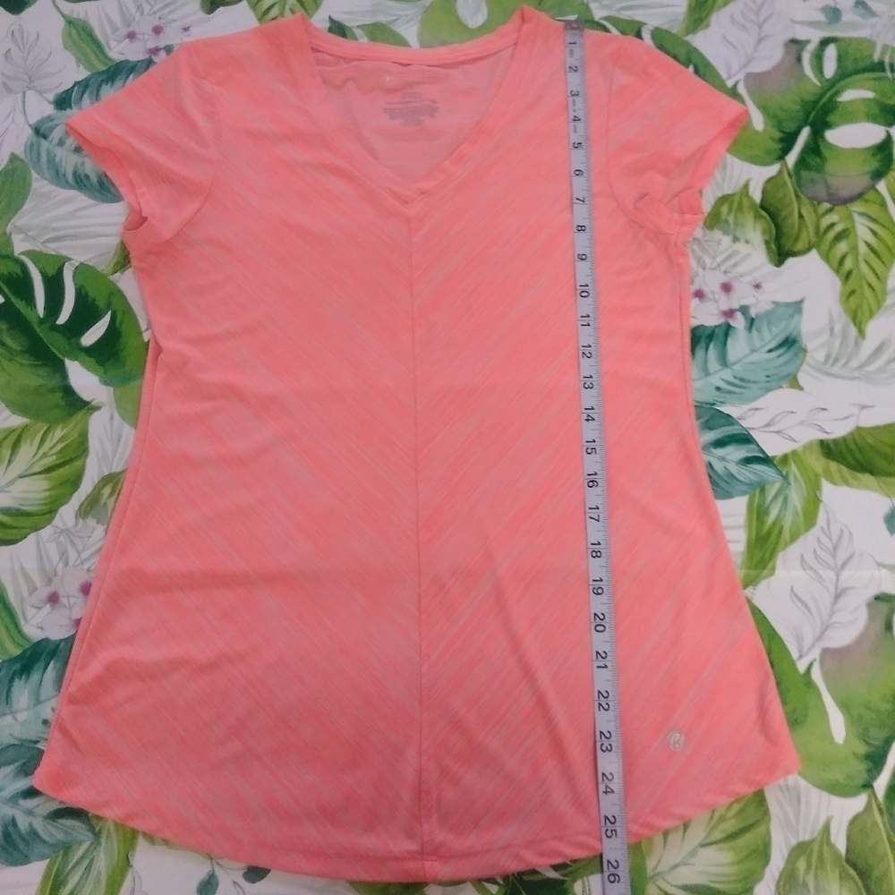 Bally Total Fitness Orange Pink V-neck Sportswear Active Casual T-shirt Top - Picture 7 of 11